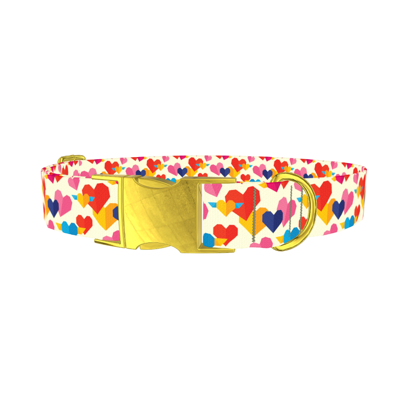 Winged Geometric Heart Dog Collar - metal gold