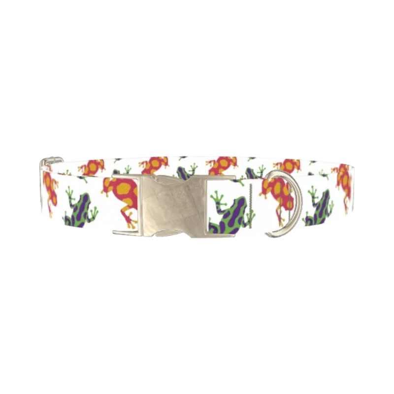 Colorful Frog Pattern Dog Collar - metal silver