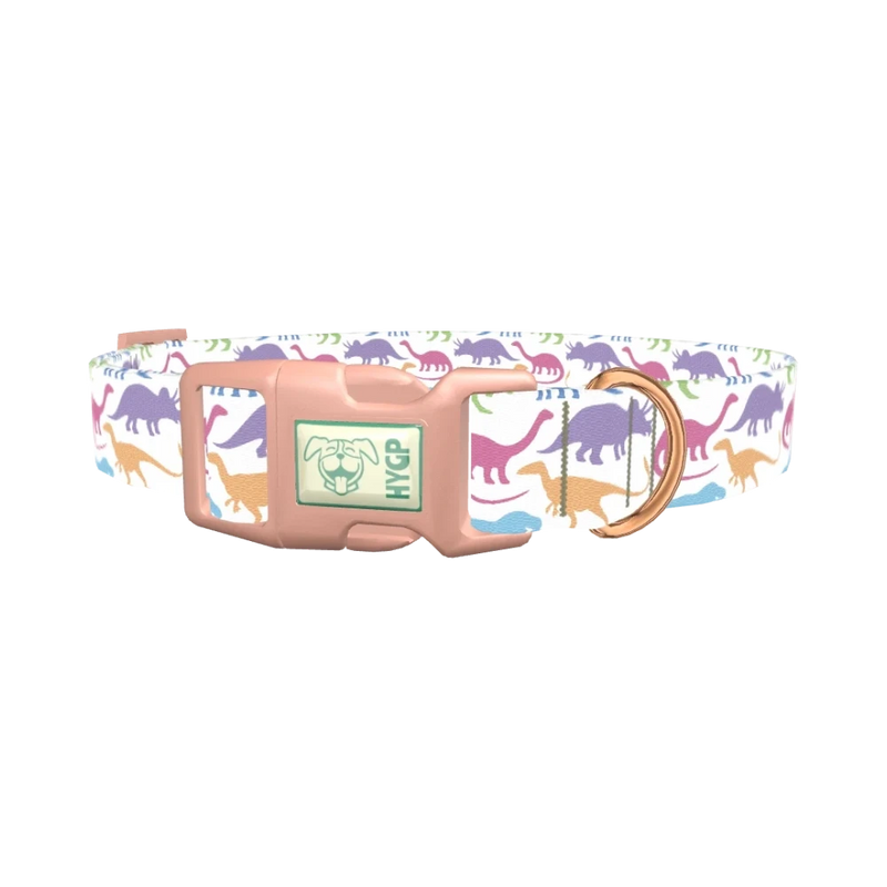 Colorful Dinosaur Dog Collar - plastic rose gold