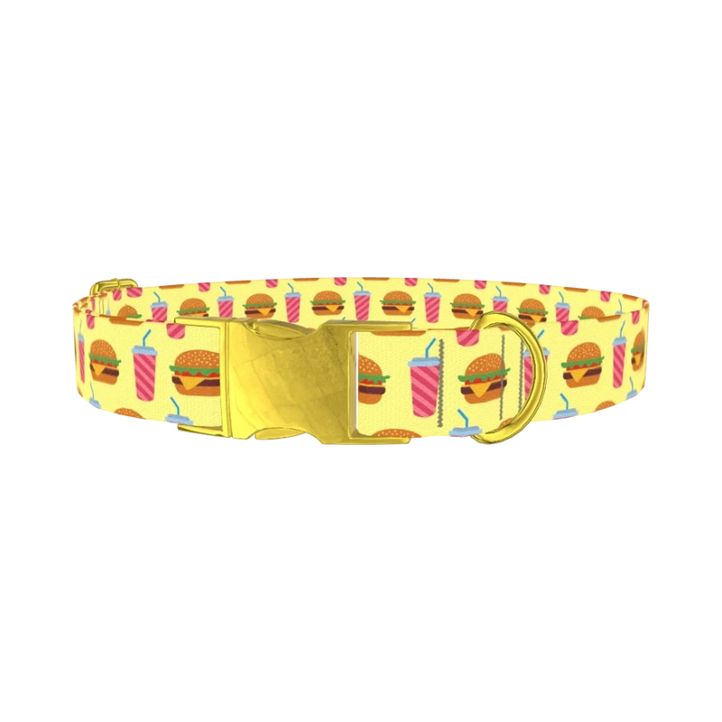 Burger and Shake Dog Collar - metal gold
