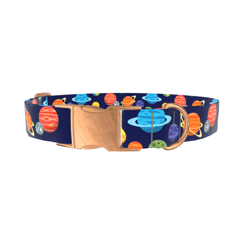 Space Planets Dog Collar - metal rose gold