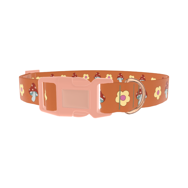 Retro Mushroom Flower Dog Collar - plastic rose gold