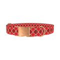 Festive Pink Red Plaid Dog Collar - metal rose gold