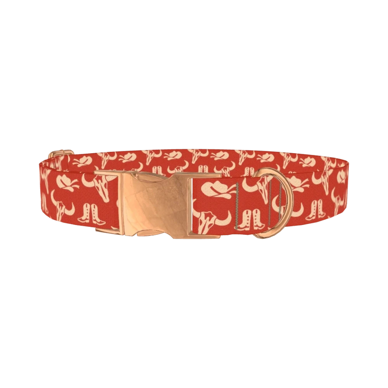 Western Cowboy Pattern Dog Collar - metal rose gold