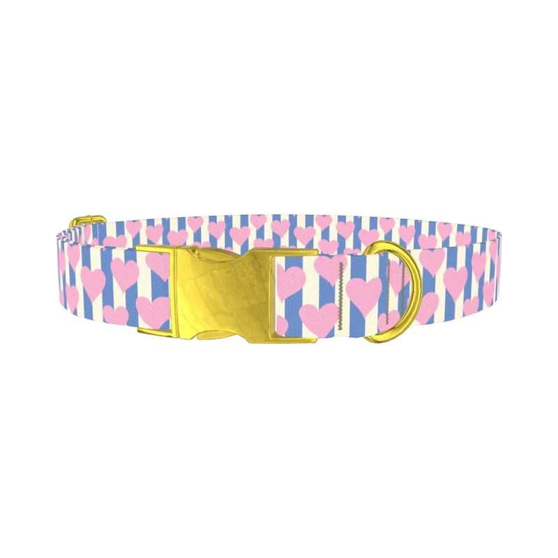 Heart Stripes Dog Collar - metal gold