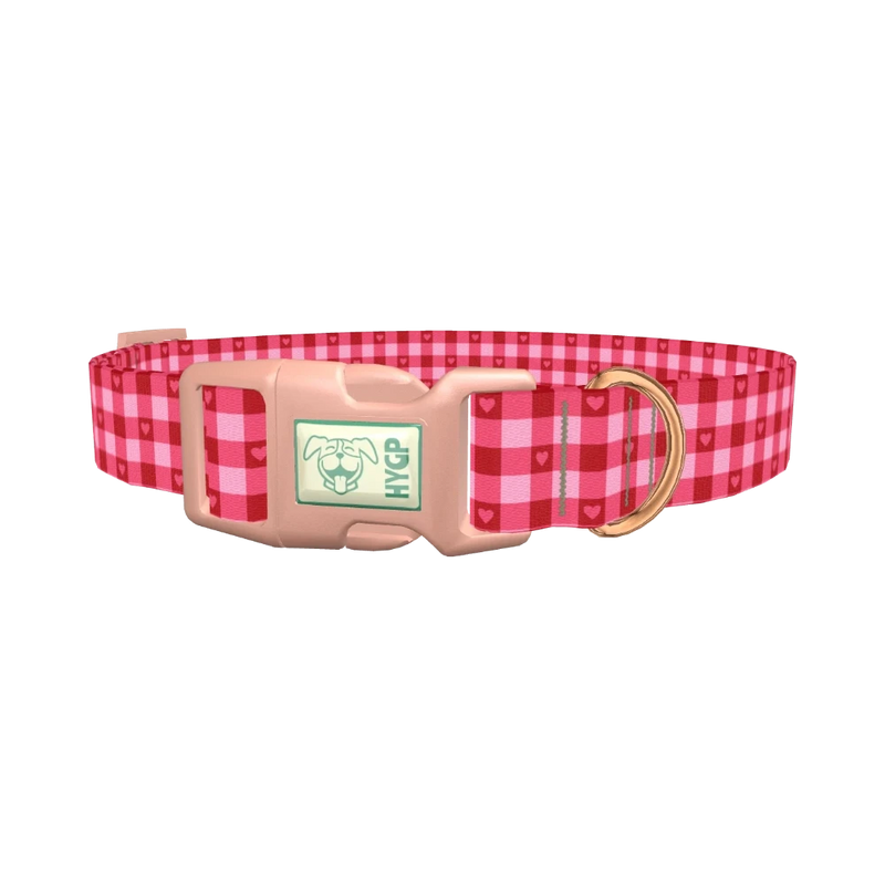 Gingham Heart Dog Collar - plastic rose gold