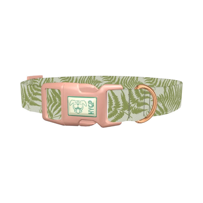 Green Fern Pattern Dog Collar - plastic rose gold