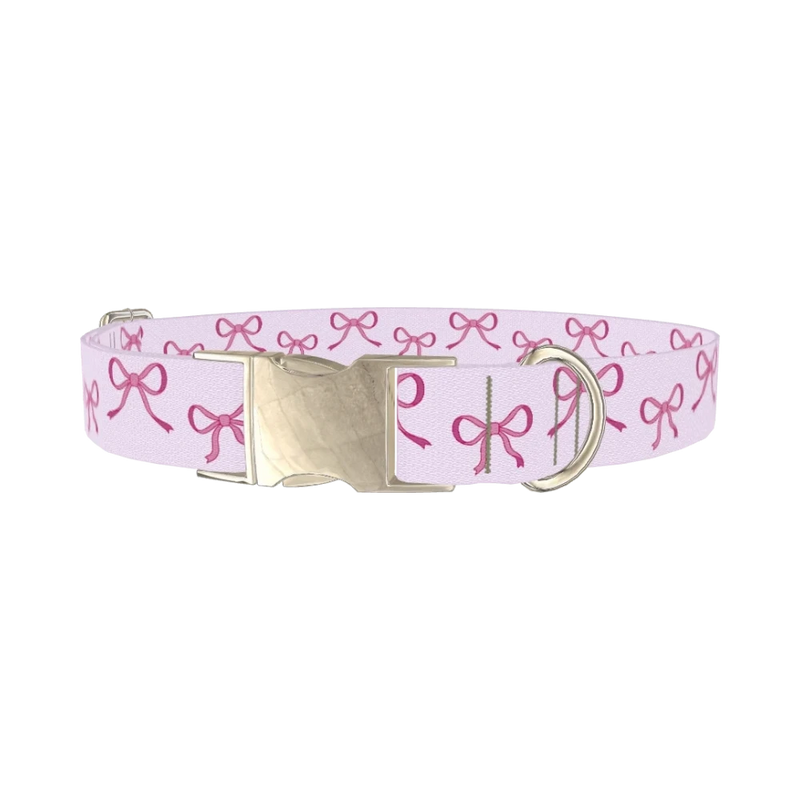 Pink Bow Design Dog Collar - metal silver
