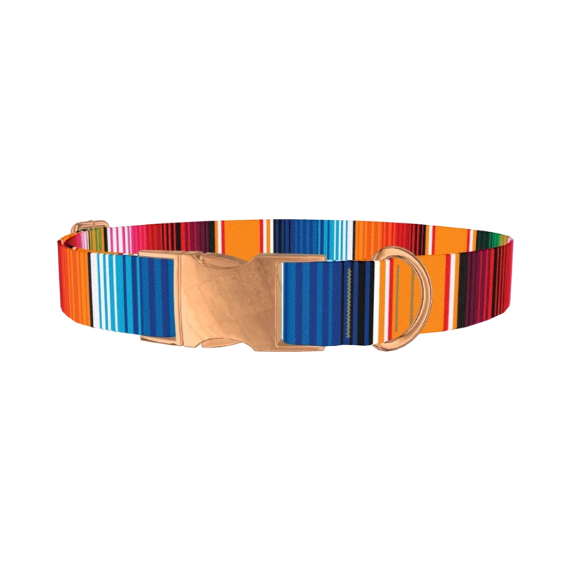 Mexican Textile Stripes Dog Collar - metal rose gold