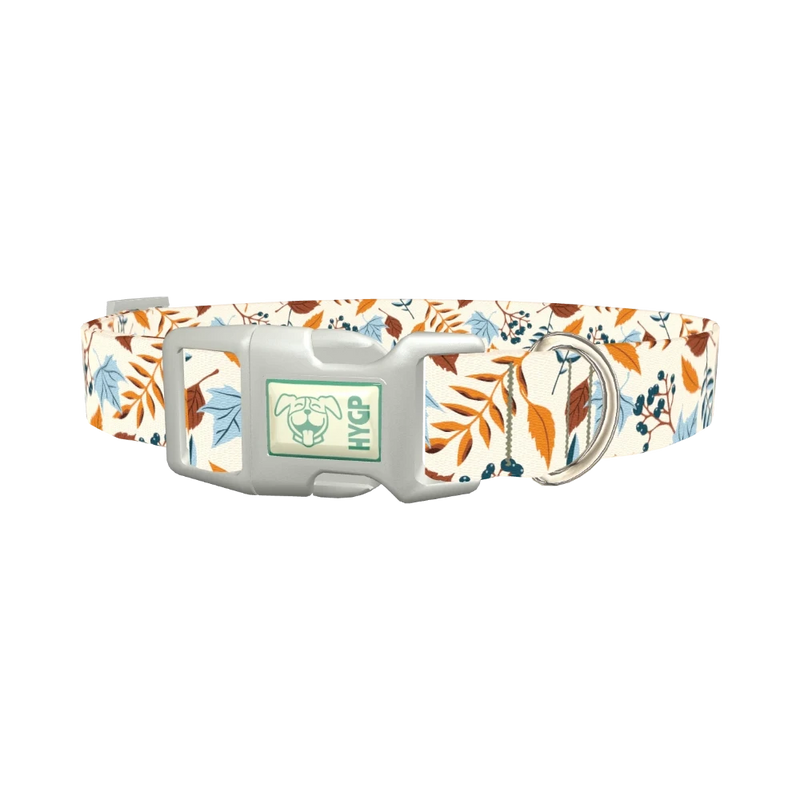 Autumn Berry Leaves Dog Collar - plastic silver