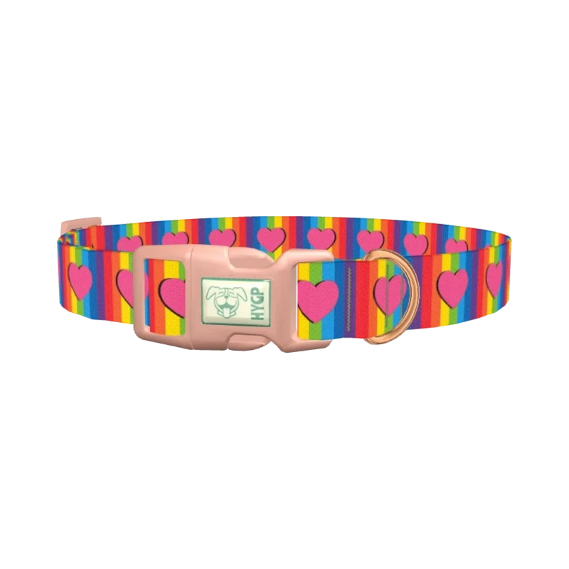 Rainbow Heart Dog Collar - plastic rose gold