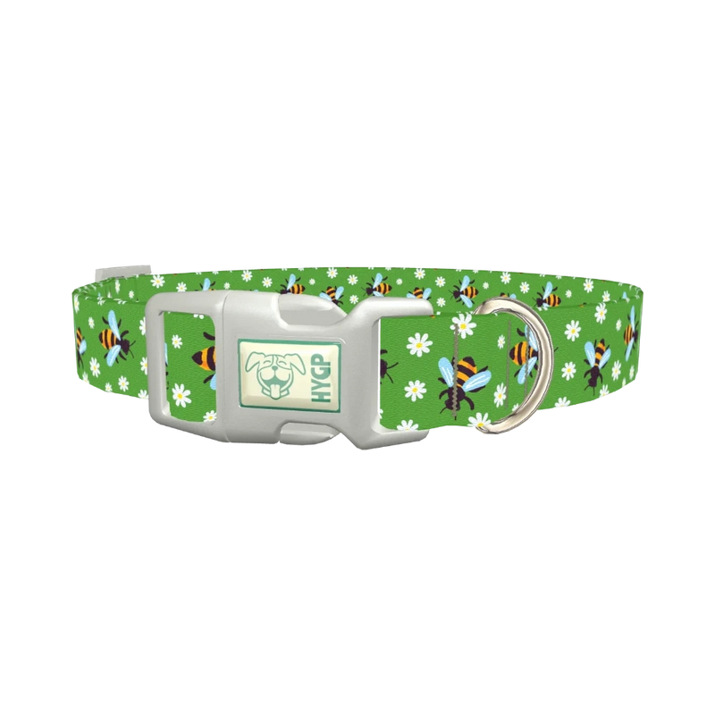 Bee and Daisy Dog Collar - plastic silver