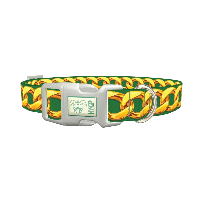 Gold Chain Green Background Dog Collar - plastic silver