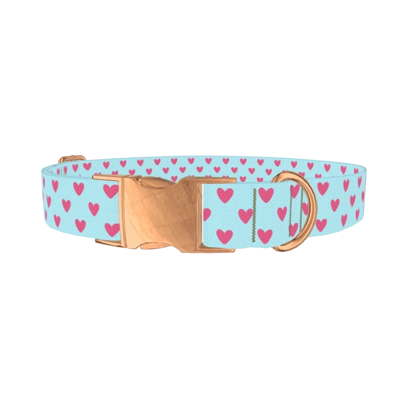 Hearts Pattern Dog Collar - metal rose gold