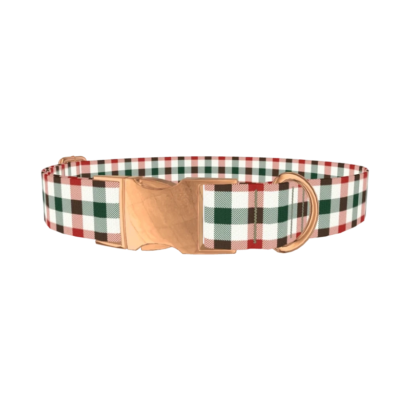 Striped Plaid Dog Collar - metal rose gold