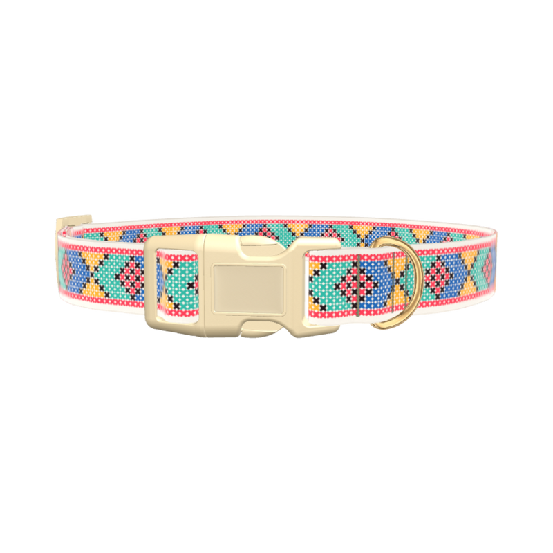 Geometric Pattern Dog Collar - plastic silver
