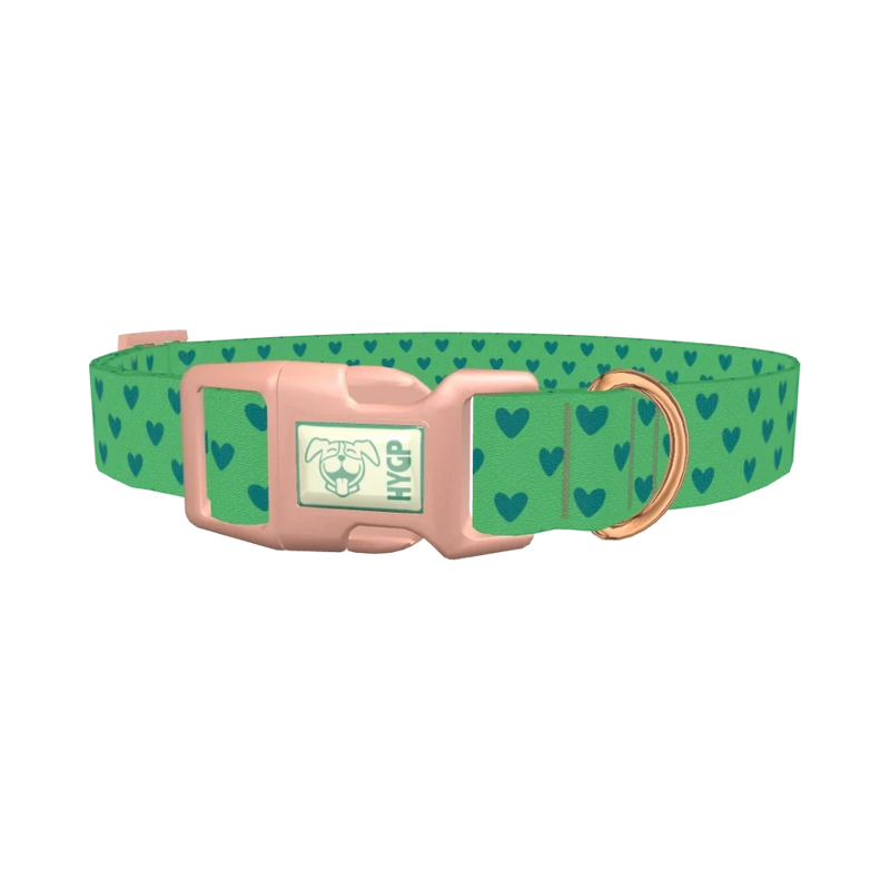 Green Heart Pattern Dog Collar - plastic rose gold