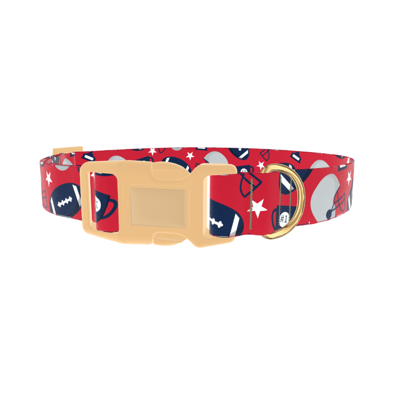 Red Football Trophy Dog Collar - plastic gold