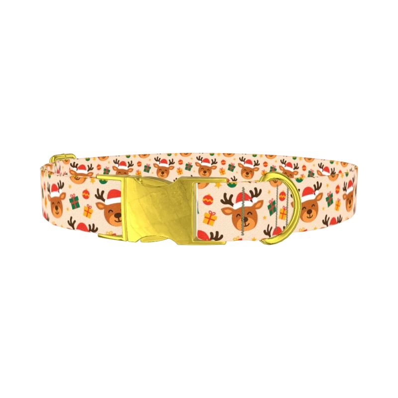 Festive Deer Gift Dog Collar - metal gold