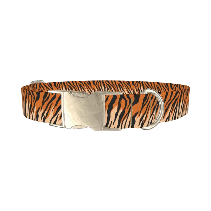Tiger Stripe Dog Collar - metal silver