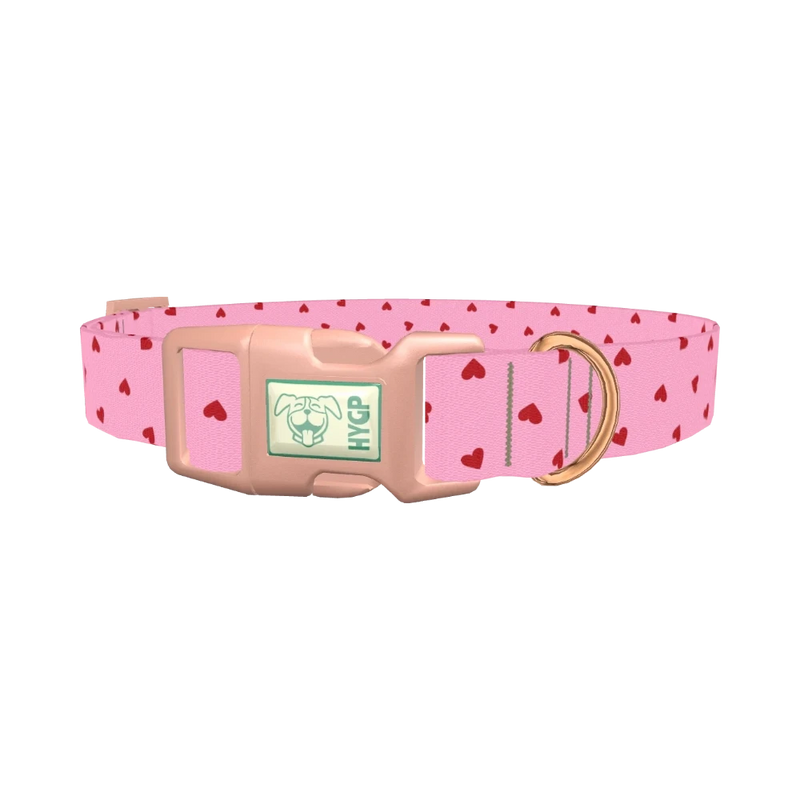 Red Heart Pink Background Dog Collar - plastic rose gold
