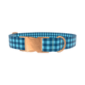 Blue Plaid Dog Collar - metal silver