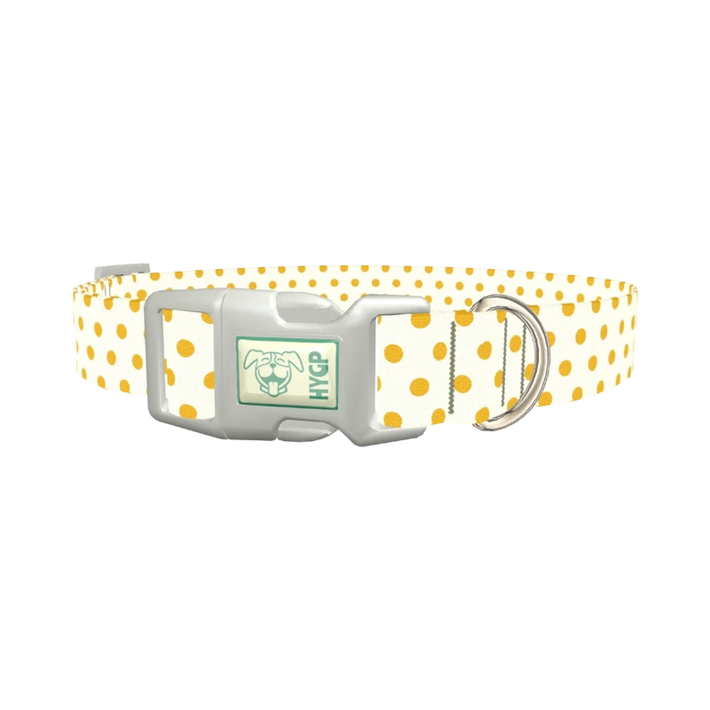 Yellow Polka Dot Dog Collar - plastic silver