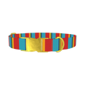 Red Turquoise Stripe Dog Collar - metal gold