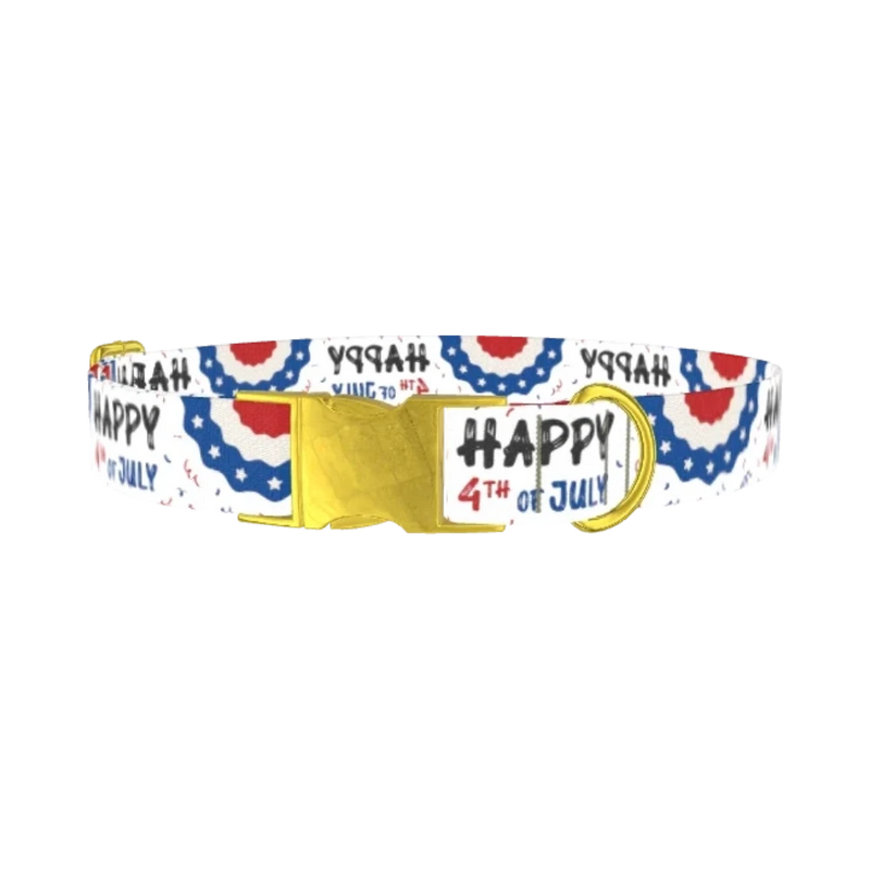 Patriotic 4th of July Dog Collar - metal gold