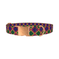 Festive Blue Plaid Dog Collar - metal rose gold