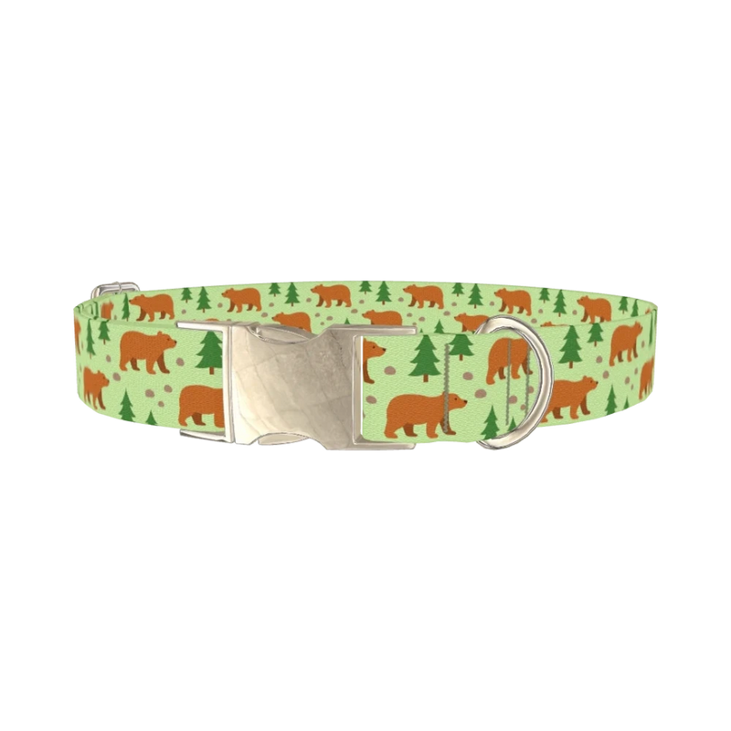 Forest Bear Dog Collar - metal silver