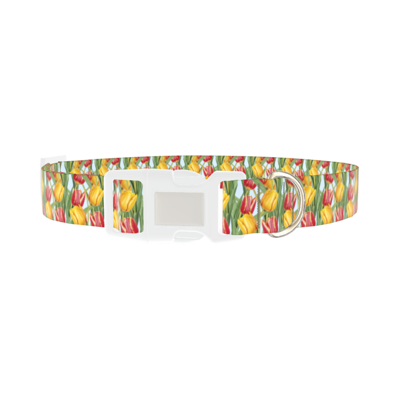 Red Yellow Tulip Dog Collar - plastic silver