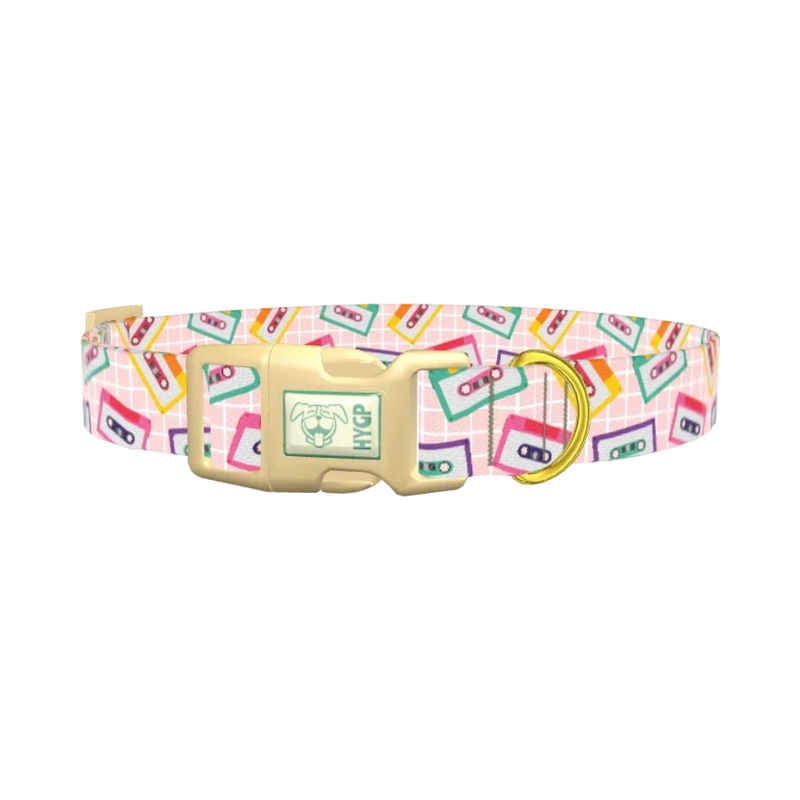 Retro Cassette Dog Collar - plastic gold