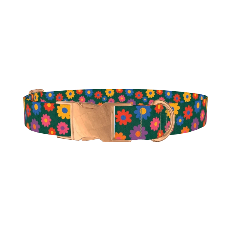 Floral Pattern Dog Collar - metal rose gold