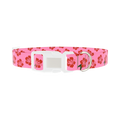 Pink Hibiscus Floral Dog Collar - plastic silver