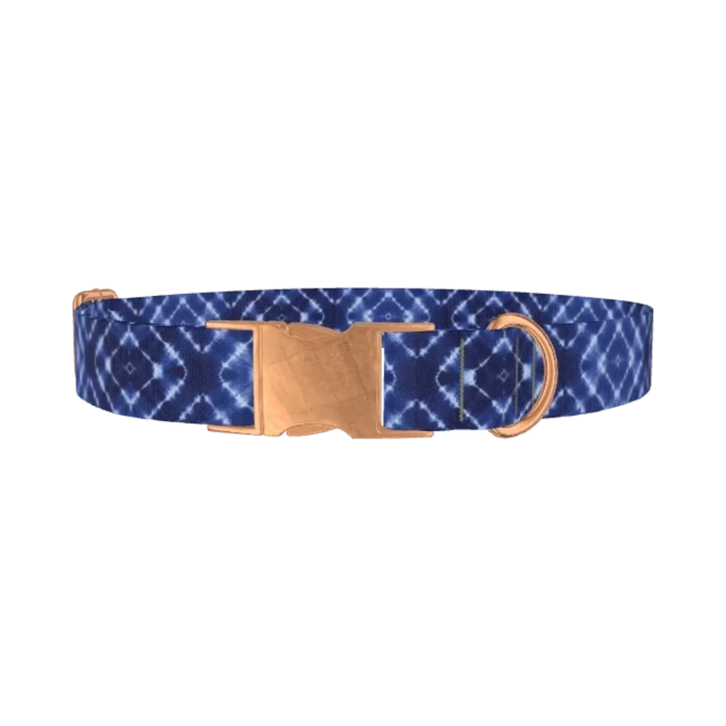 Indigo Tie-Dye Dog Collar - metal rose gold