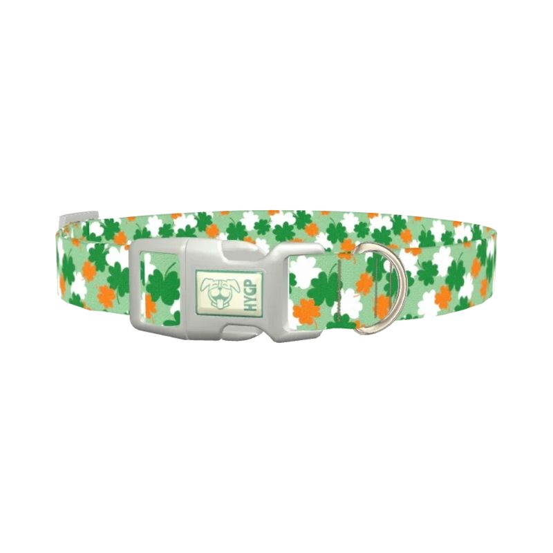 Lucky Clover Pattern Dog Collar - plastic silver