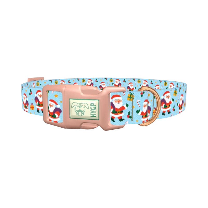 Christmas Santa Stars Dog Collar - plastic rose gold
