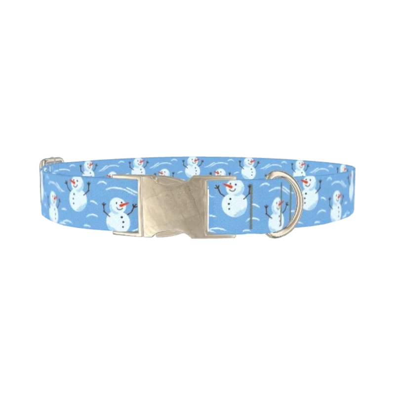 Christmas Snowman Dog Collar - metal silver
