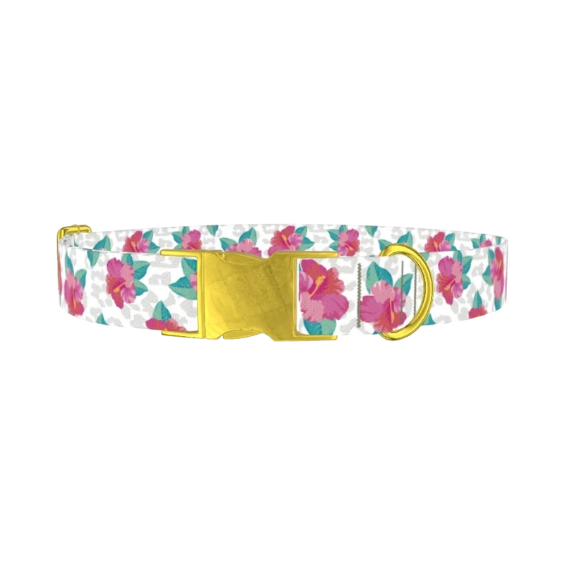 Leopard Floral Dog Collar - metal gold