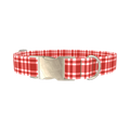 Red Plaid Dog Collar - metal silver