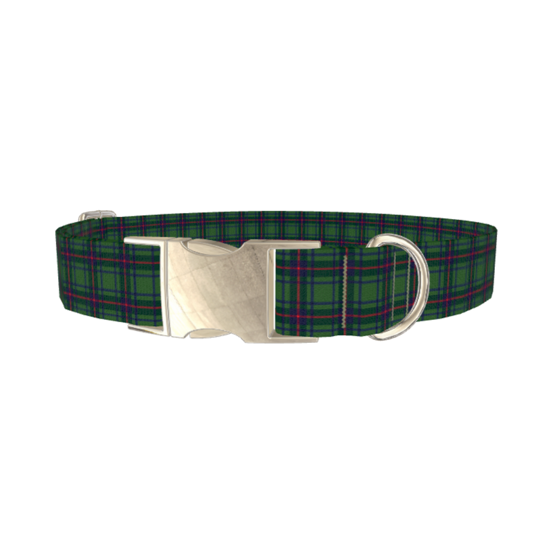 Dark Blue Tartan Dog Collar - metal silver