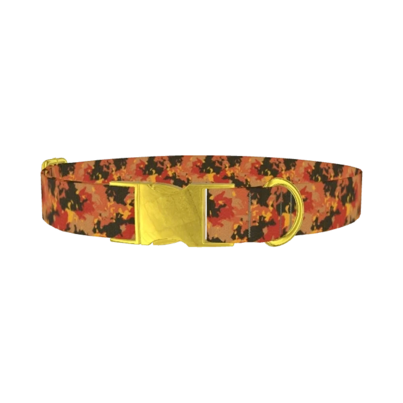 Red Brown Camouflage Dog Collar - metal gold