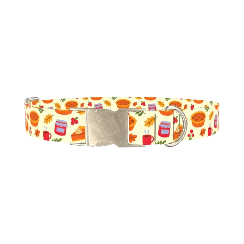 Thanksgiving Pie Dog Collar - metal silver