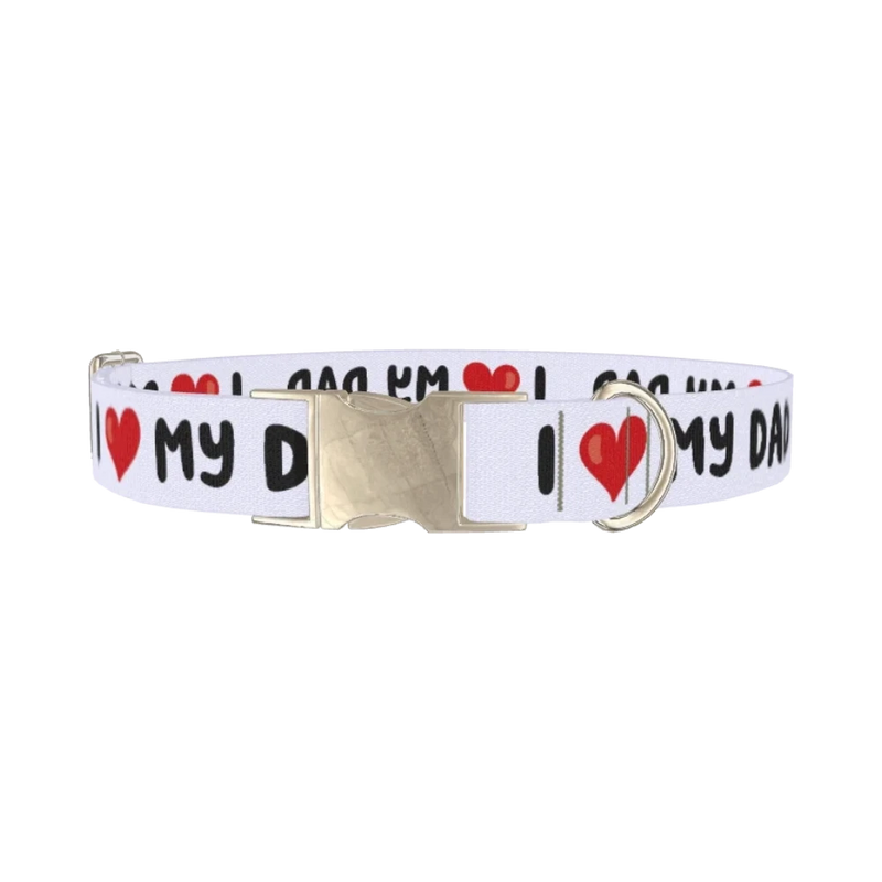 I Love My Dad Dog Collar - metal silver