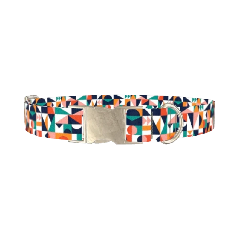 Colorful Geometric Shapes Dog Collar - metal silver