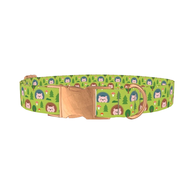 Woodland Hedgehog Dog Collar - metal rose gold