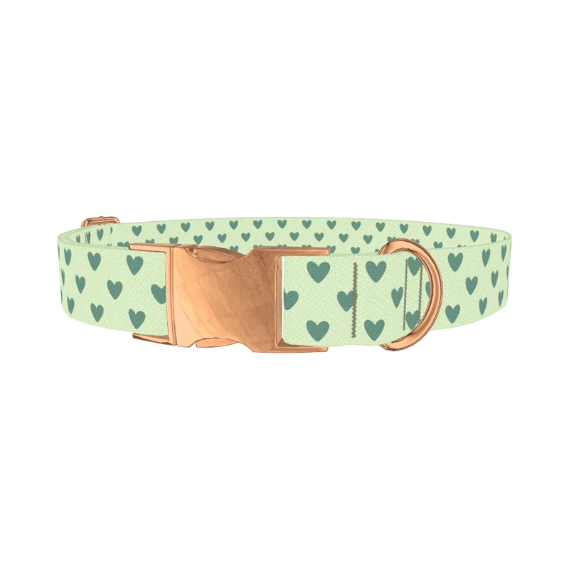Light Green Heart Dog Collar - metal rose gold