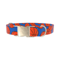 Blue Basketball Pattern Dog Collar - metal silver