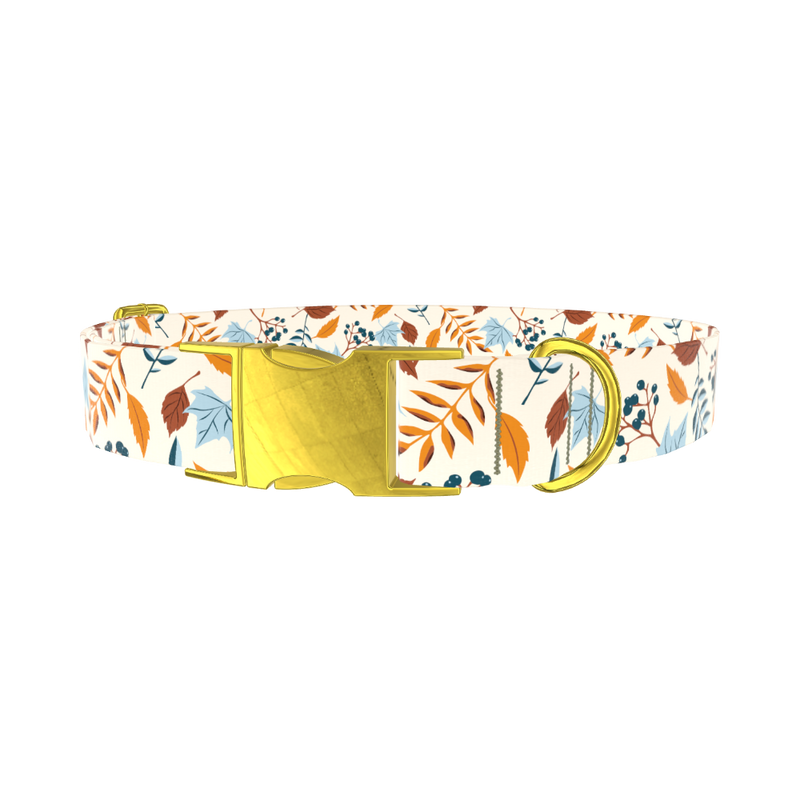 Autumn Berry Leaves Dog Collar - metal gold